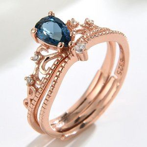 Topaz 925 Sterling Silver Adjustable Two-Piece Ring Set For Women